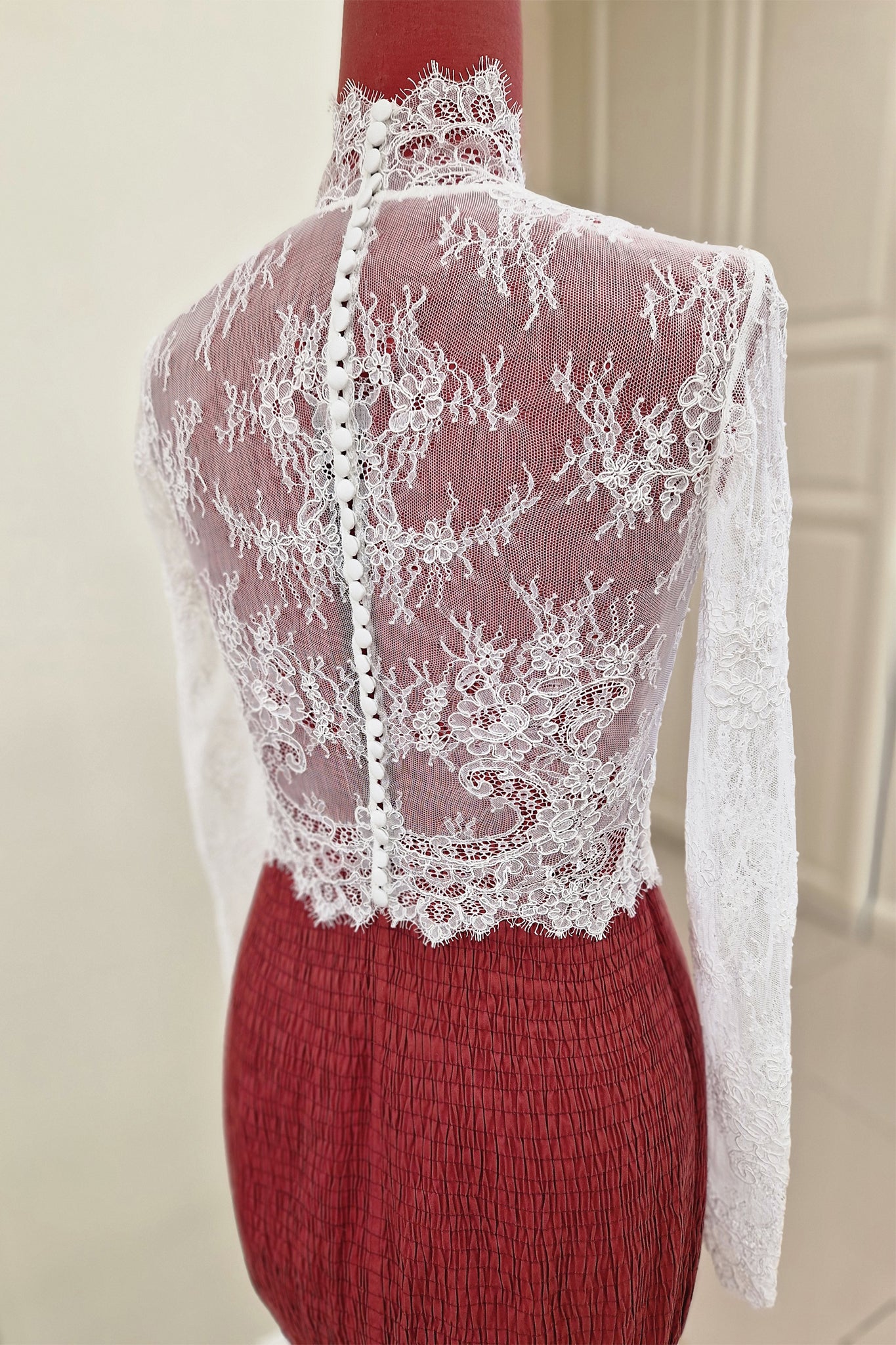 Mock Neck Bolero in Delicate Alencon Lace