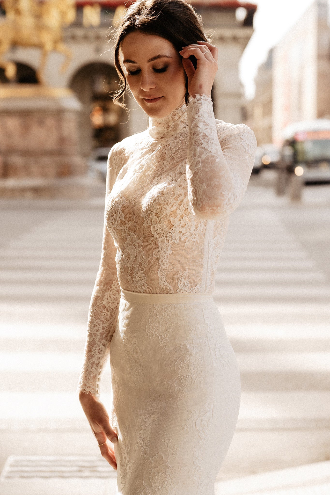 Semi-sheer Lace Wedding Bodysuit