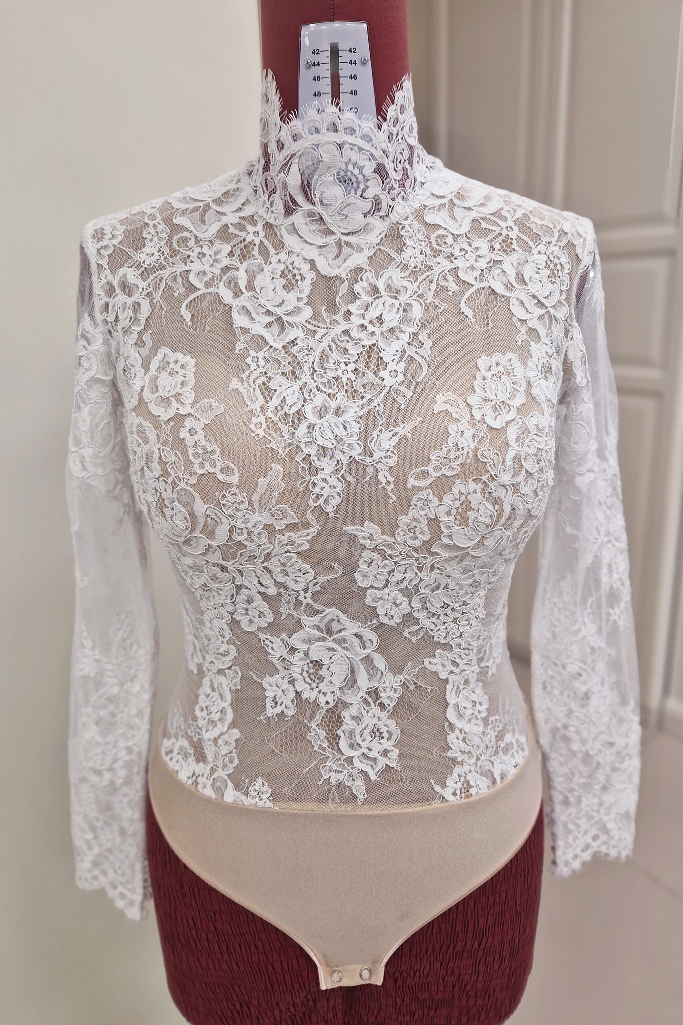 Lace Wedding Bodysuit with Turtleneck | Mesh lining