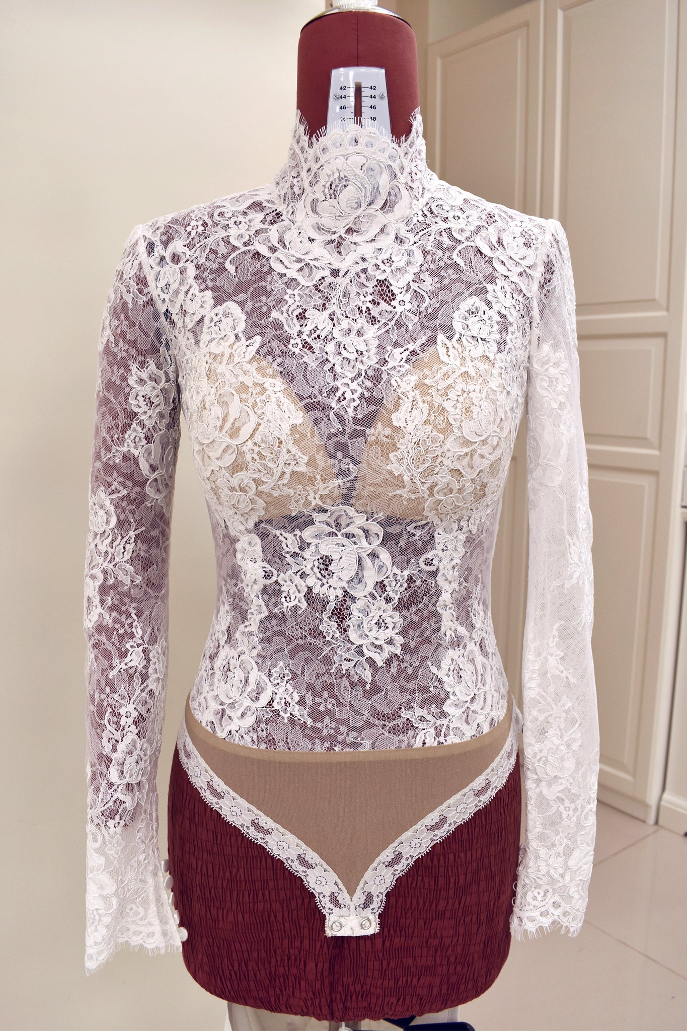 Semi-sheer Lace Wedding Bodysuit