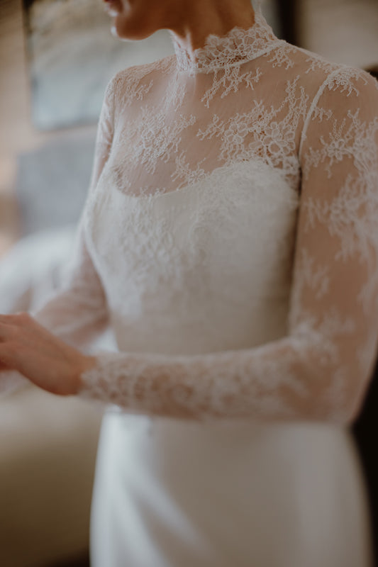 Mock Neck Bolero in Delicate Alencon Lace