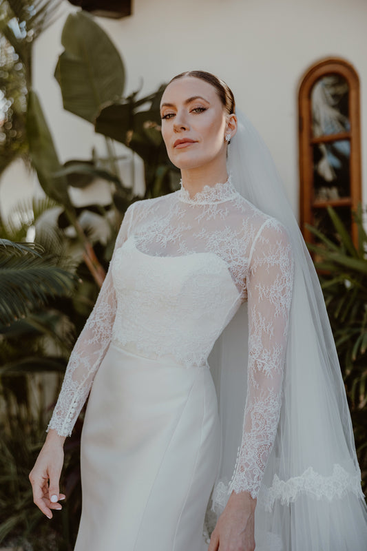Mock Neck Bolero in Delicate Alencon Lace