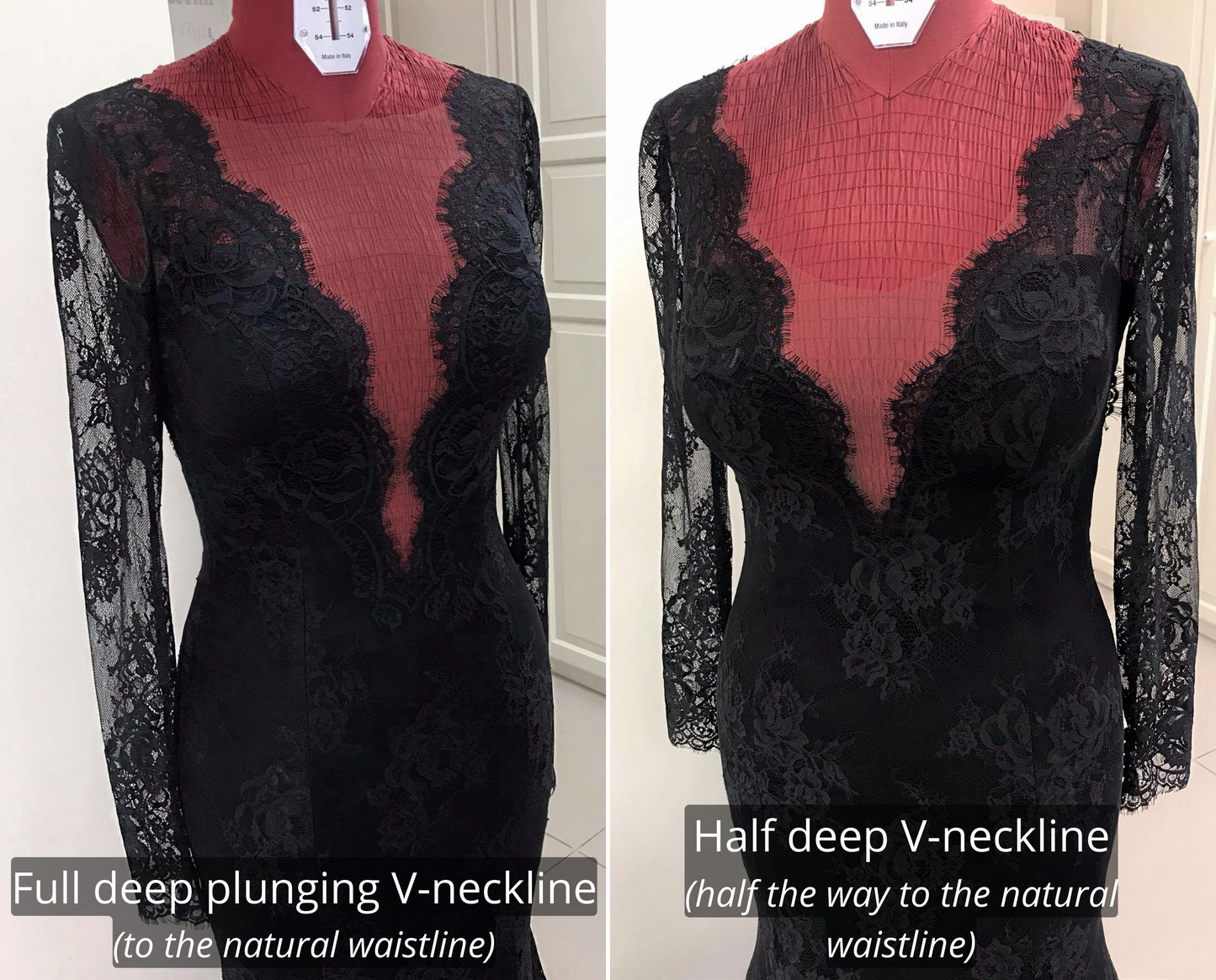 Black Lace Wedding Dress | Verona in Chantilly lace | Deep Plunging Neckline