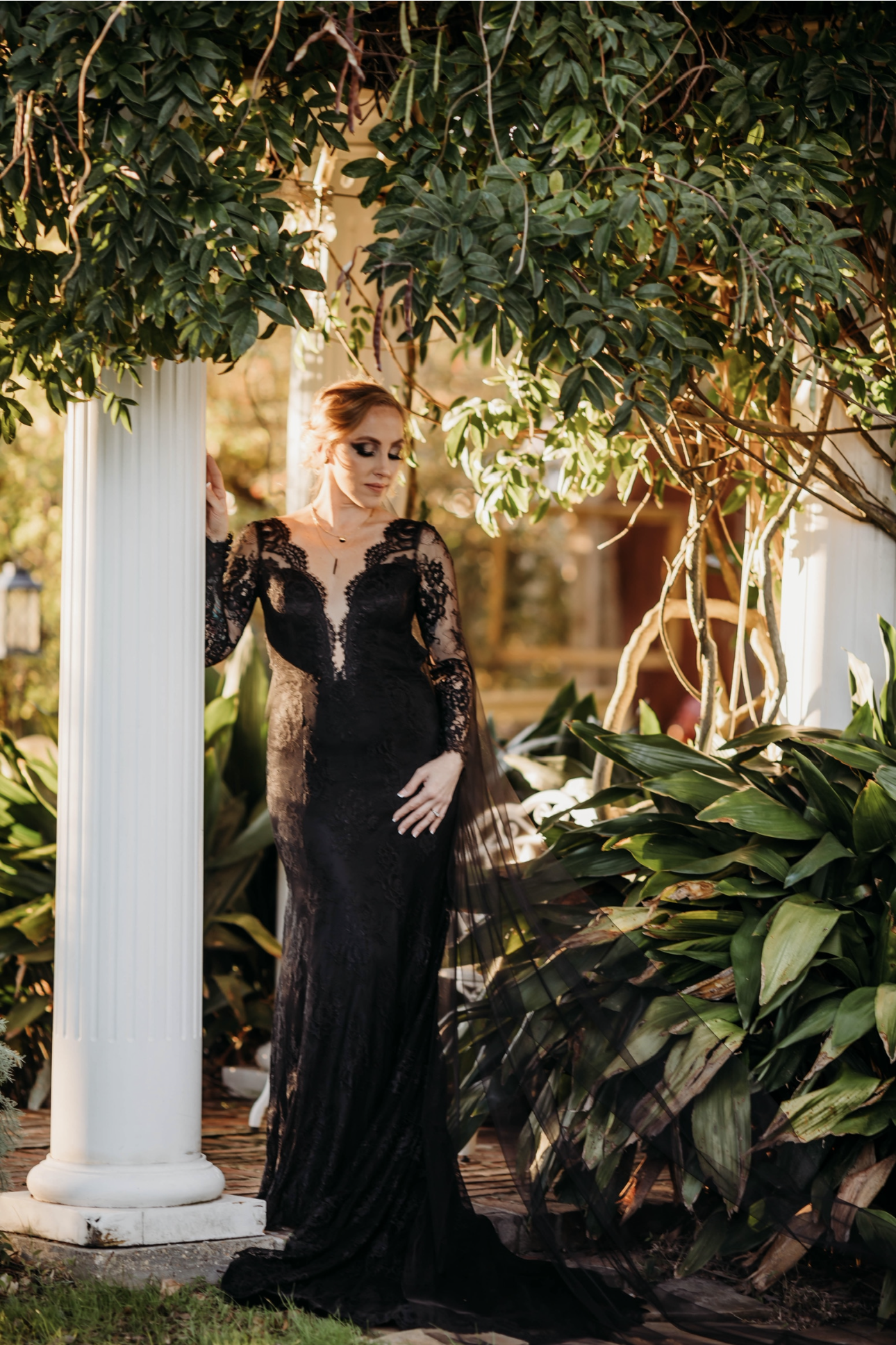 Black Lace Wedding Dress | Verona in Chantilly lace | Deep Plunging Neckline