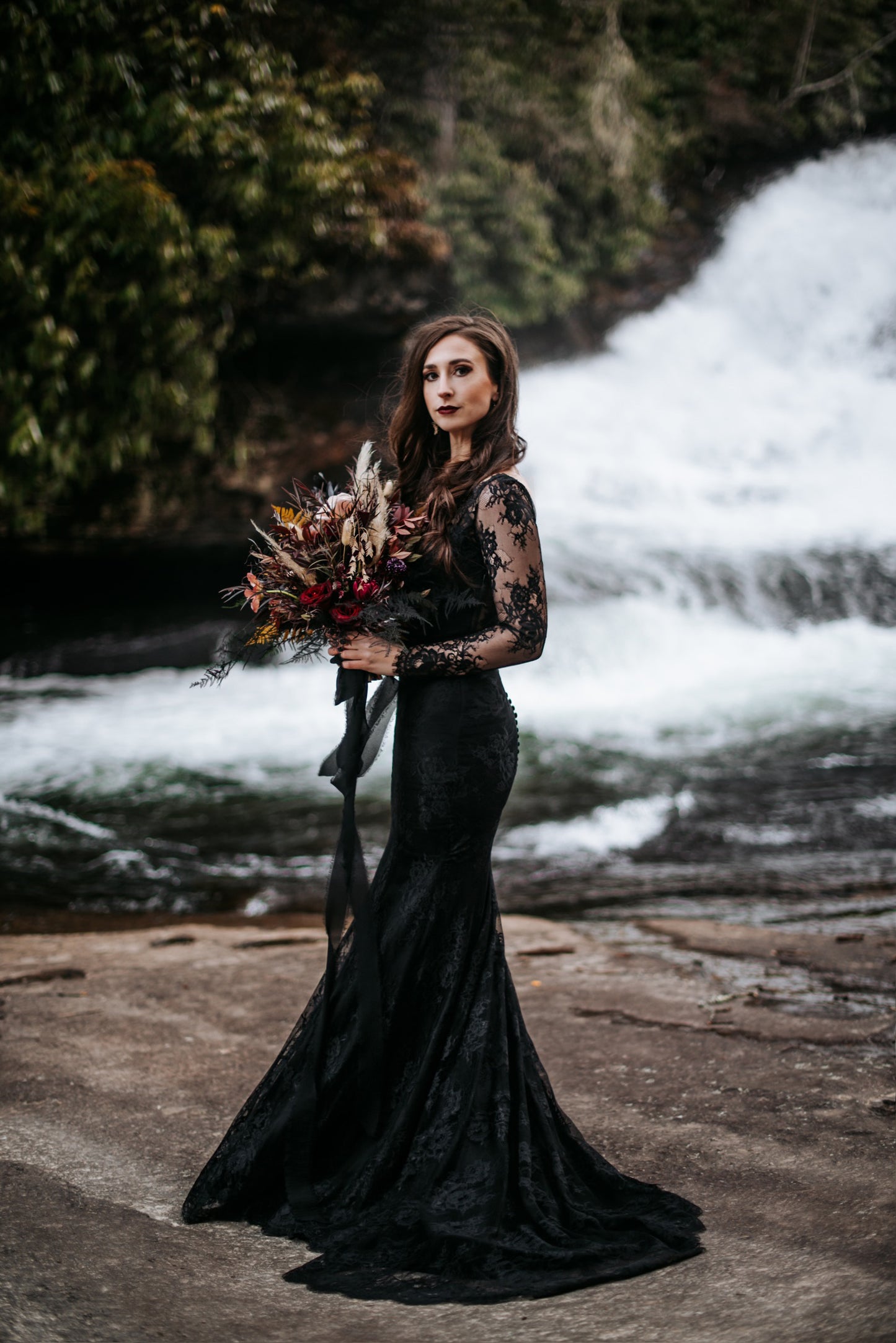 Black Lace Wedding Dress | Verona in Chantilly lace | Deep Plunging Neckline