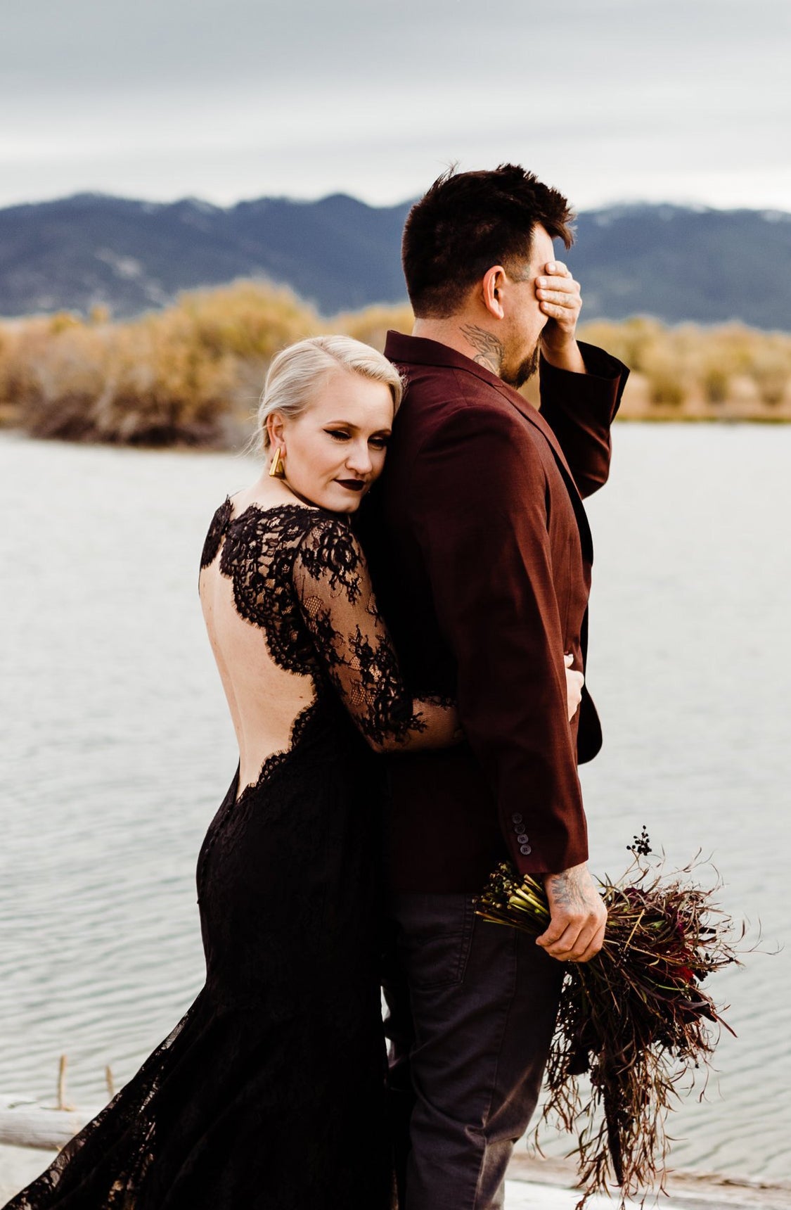 Black Lace Wedding Dress | Verona in Chantilly lace | Deep Plunging Neckline