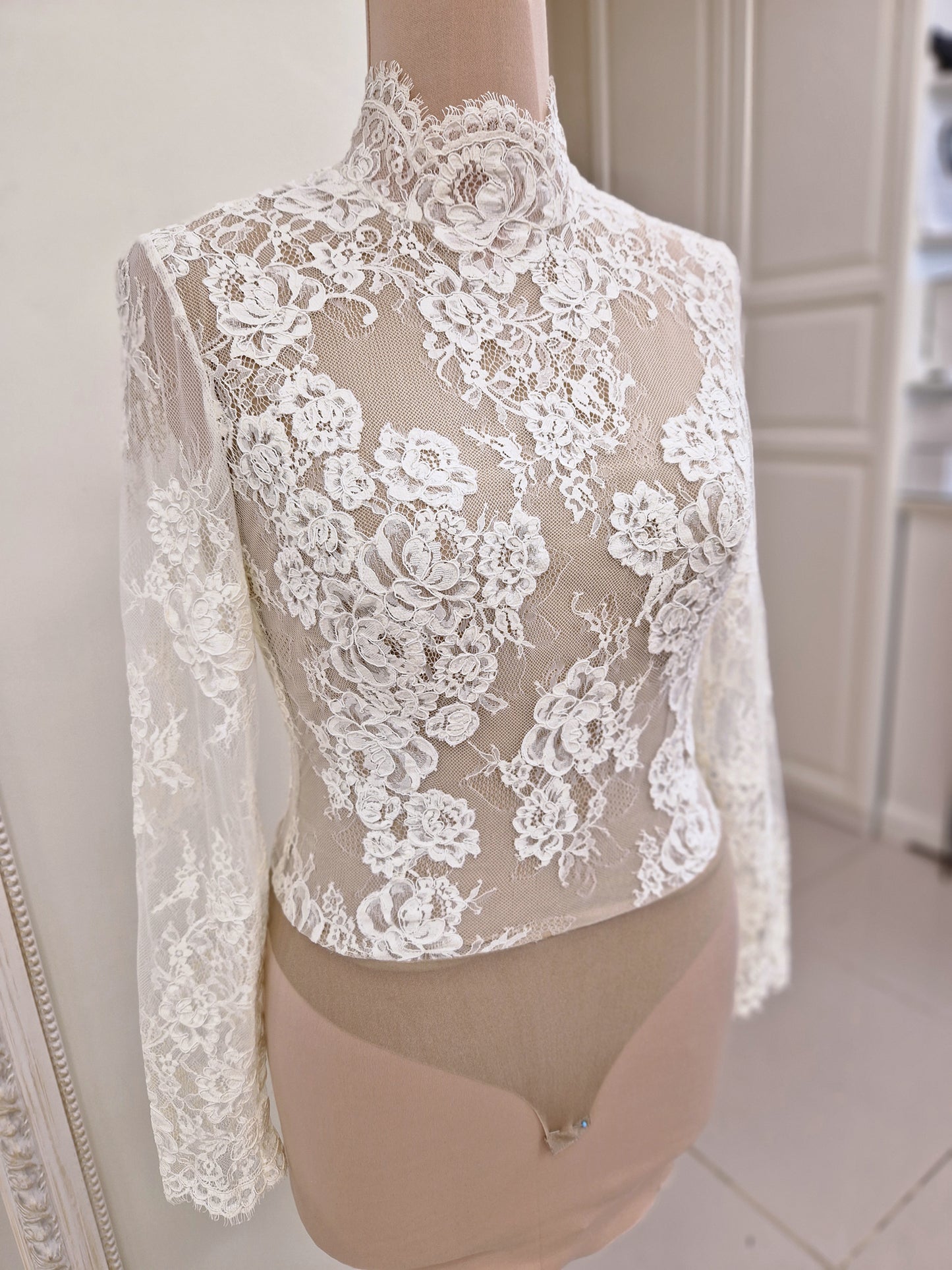 Lace Wedding Bodysuit with Turtleneck | Mesh lining