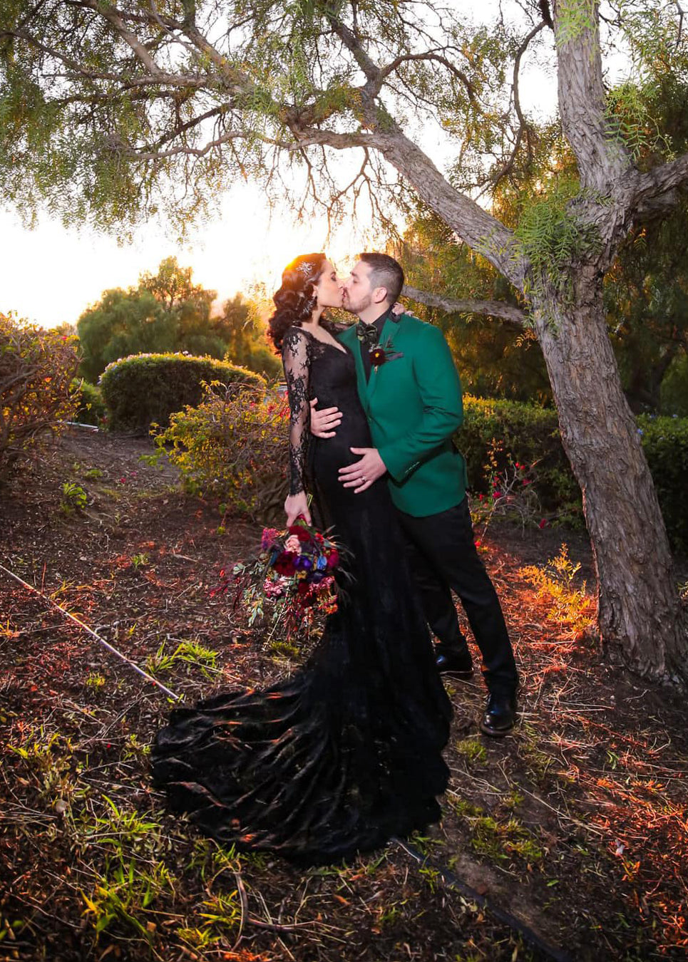 Black Lace Wedding Dress | Verona in Chantilly lace | Deep Plunging Neckline