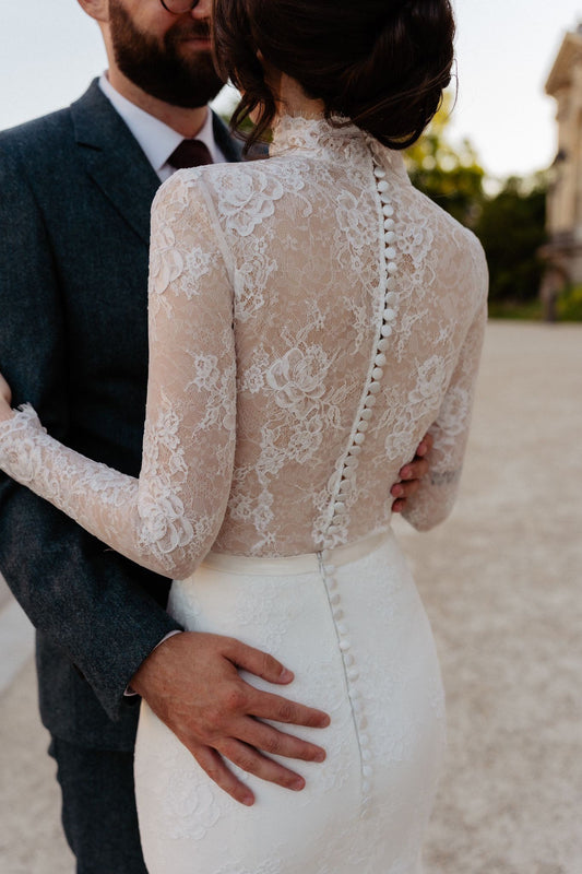 Semi-sheer Lace Wedding Bodysuit