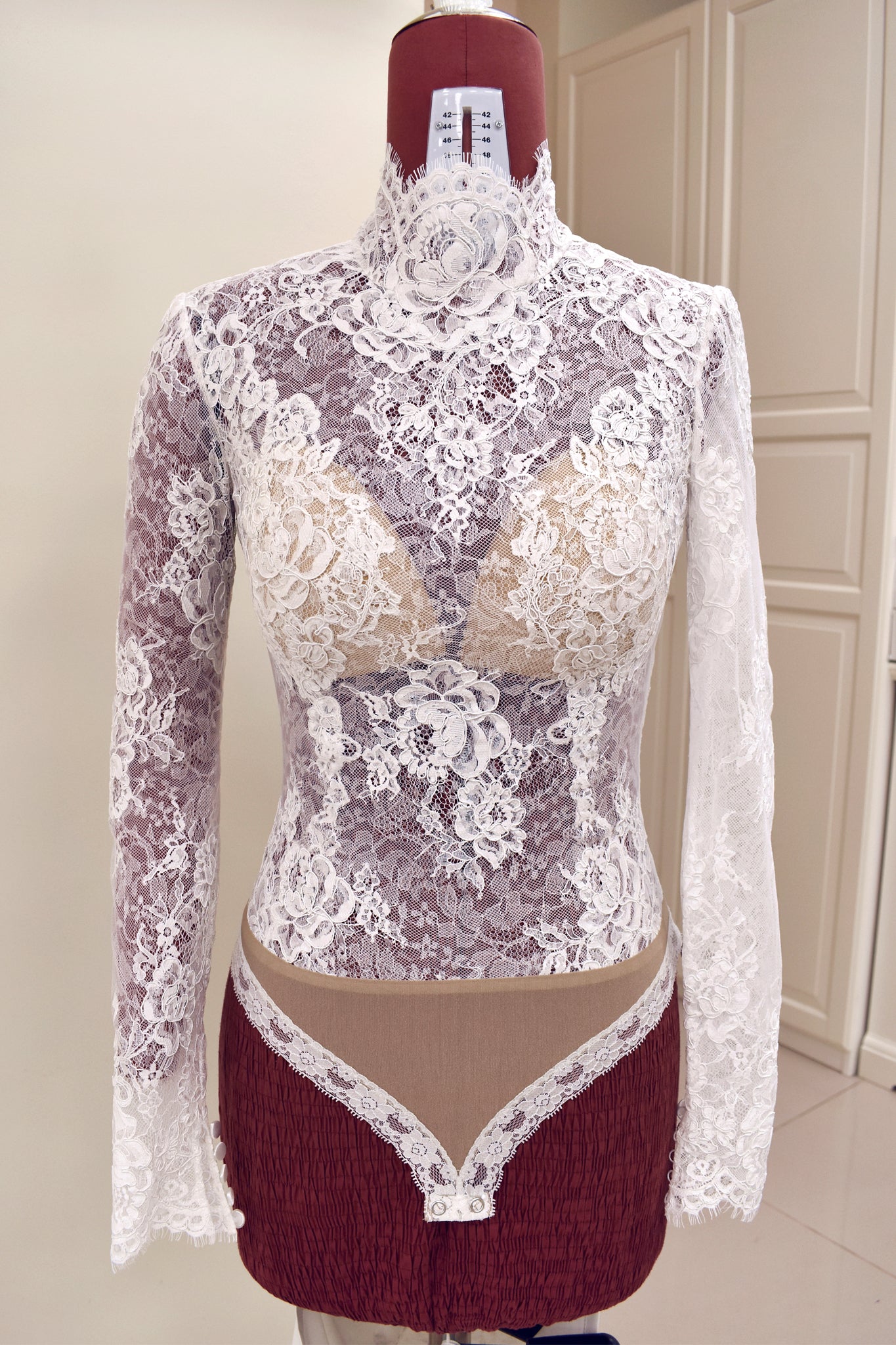Lace And Jersey Sheer Long Sleeve Bodysuit