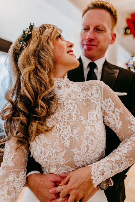 Lace Wedding Bodysuit with Turtleneck | Mesh lining